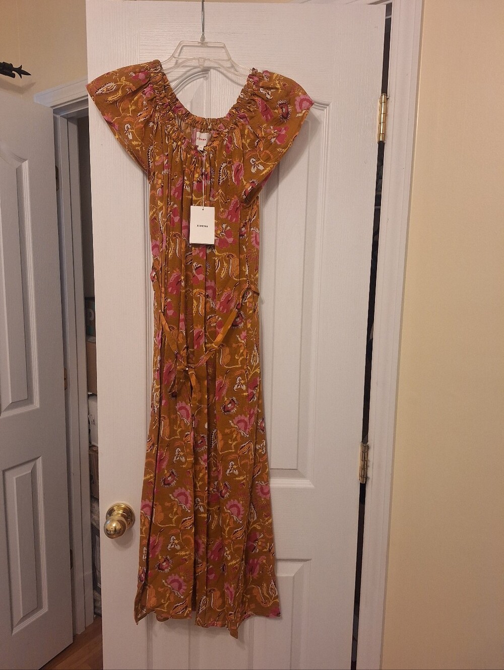 Xirena Women’s Mustard Floral Off-Shoulder Maxi Dress Size Xs